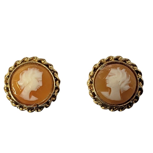 Vintage 14 Karat Yellow Gold Cameo Earrings #13289 - Picture 1 of 7